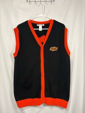 Sara Lynn Togs OSU Black & Orange Button-Front Knit Vest Pistol Pete Size XL